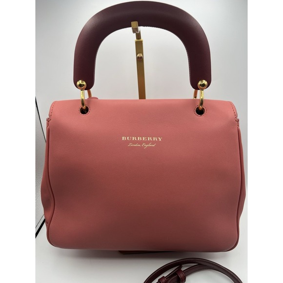 Burberry Bag Bi Color Pink Trench Calf Leather Top Handle Bag Career Authentic - Picture 10 of 16